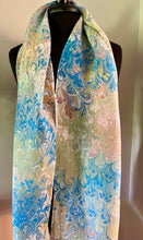 Load image into Gallery viewer, Blue green orange bouquet pattern Habotai Silk

