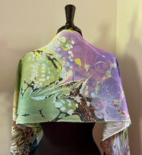 Load image into Gallery viewer, Two sided Lots of Color Charmeuse Silk 72x14” bold fun. This beautiful  silk makes a unique  dresser cover and scarf
