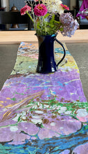 Load image into Gallery viewer, Two sided Lots of Color Charmeuse Silk 72x14” bold fun. This beautiful  silk makes a unique  dresser cover and scarf
