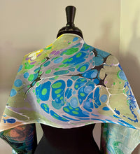 Load image into Gallery viewer, Monets Pond two sided Charmeuse Silk 72x14” bold fun. This beautiful  silk makes a unique  dresser cover and scarf
