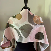 Load image into Gallery viewer, Double sided neutral Stone &amp; Stone pattern Charmeuse  Silk 72x14” bold fun. This beautiful silk makes a unique dresser cover and  scarf.
