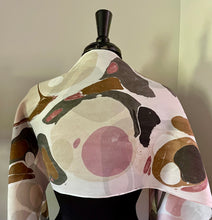 Load image into Gallery viewer, Double sided neutral Stone &amp; Stone pattern Charmeuse  Silk 72x14” bold fun. This beautiful silk makes a unique dresser cover and  scarf.
