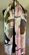 Load image into Gallery viewer, Double sided neutral Stone &amp; Stone pattern Charmeuse  Silk 72x14” bold fun. This beautiful silk makes a unique dresser cover and  scarf.
