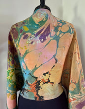 Load image into Gallery viewer, Sunset Fall Colors Crepe de chine 72x22” bold fun. This beautiful silk shawl also can be a shirt and skirt!
