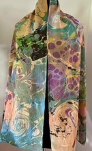 Load image into Gallery viewer, Sunset Fall Colors Crepe de chine 72x22” bold fun. This beautiful silk shawl also can be a shirt and skirt!
