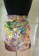 Load image into Gallery viewer, Sunset Fall Colors Crepe de chine 72x22” bold fun. This beautiful silk shawl also can be a shirt and skirt!
