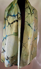 Load image into Gallery viewer, Green Italian Vein Crepe de chine 72x22” bold fun. This beautiful silk shawl also can be a   shirt and skirt!
