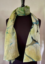Load image into Gallery viewer, Green Italian Vein Crepe de chine 72x22” bold fun. This beautiful silk shawl also can be a   shirt and skirt!
