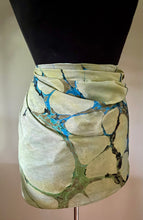 Load image into Gallery viewer, Green Italian Vein Crepe de chine 72x22” bold fun. This beautiful silk shawl also can be a   shirt and skirt!
