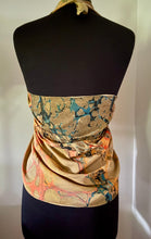 Load image into Gallery viewer, Orange Blue Italian Vein Crepe de chine 72x22” bold fun. This beautiful silk shawl also can be a shirt and skirt!
