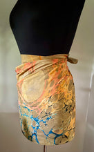 Load image into Gallery viewer, Orange Blue Italian Vein Crepe de chine 72x22” bold fun. This beautiful silk shawl also can be a shirt and skirt!
