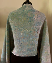 Load image into Gallery viewer, Blue double sided Crepe de chine 72x22” bold fun. This beautiful silk shawl also can be a  shirt and skirt!
