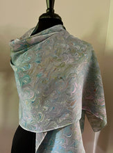 Load image into Gallery viewer, Blue double sided Crepe de chine 72x22” bold fun. This beautiful silk shawl also can be a  shirt and skirt!
