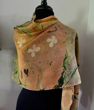 Load image into Gallery viewer, Klimt Flowers two sided Crepe de chine 72x22” bold fun. This beautiful silk shawl also can be a  shirt and skirt!
