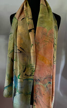 Load image into Gallery viewer, Klimt Flowers two sided Crepe de chine 72x22” bold fun. This beautiful silk shawl also can be a  shirt and skirt!
