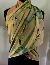 Load image into Gallery viewer, Klimt Flowers two sided Crepe de chine 72x22” bold fun. This beautiful silk shawl also can be a  shirt and skirt!

