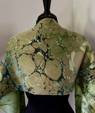 Load image into Gallery viewer, Green Italian Vein marbled  Charmeuse  Silk 72x14” bold fun. This beautiful silk makes a unique dresser cover and scarf.
