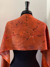 Load image into Gallery viewer, Orange  Italian Vein marbled  Charmeuse  Silk 72x14” bold fun. This beautiful silk makes a unique dresser cover and scarf

