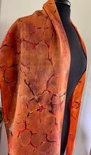Load image into Gallery viewer, Orange  Italian Vein marbled  Charmeuse  Silk 72x14” bold fun. This beautiful silk makes a unique dresser cover and scarf
