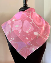 Load image into Gallery viewer, Barbie Pink Polka Dots 21x21 Square Habotai silk. Wear this unique piece in your hair, as a neckerchief, pocket square, or accessorize your dog.
