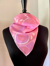 Load image into Gallery viewer, Barbie Pink Polka Dots 21x21 Square Habotai silk. Wear this unique piece in your hair, as a neckerchief, pocket square, or accessorize your dog.
