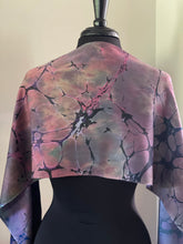 Load image into Gallery viewer, Purple multicolored Italian Vein marbled  Charmeuse  Silk 72x14” bold fun. This beautiful silk makes a unique dresser cover and scarf
