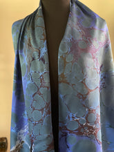 Load image into Gallery viewer, Blue Italian Vein marbled  Charmeuse  Silk 72x14” bold fun. This beautiful silk makes a unique dresser cover and scarf
