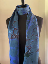 Load image into Gallery viewer, Blue Italian Vein marbled  Charmeuse  Silk 72x14” bold fun. This beautiful silk makes a unique dresser cover and scarf
