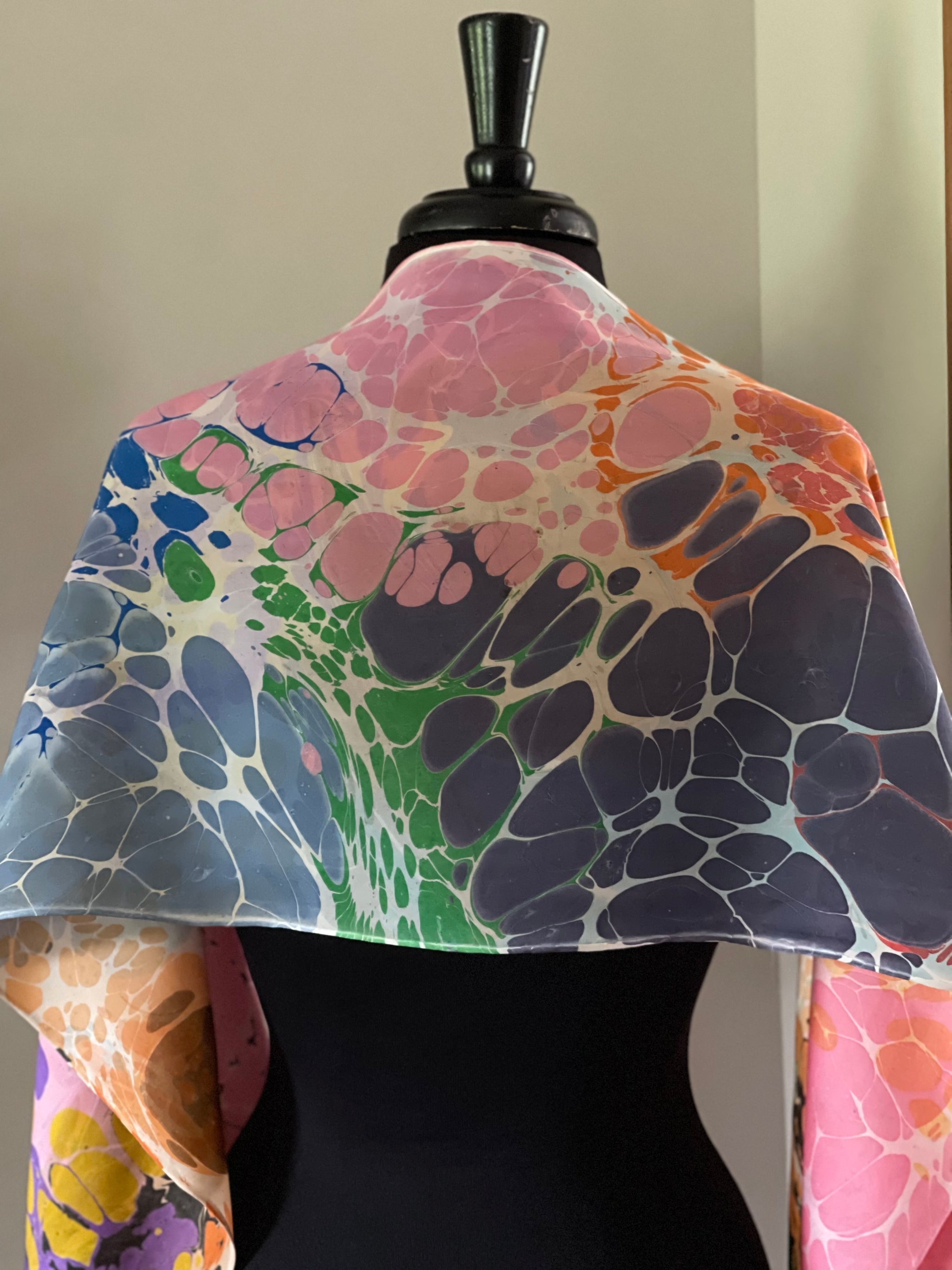 High Quality Turkish %100 Silk Marbled cheapest Elegant Scarf, Hand dyed with Natural Plant Based Dyes - Unique