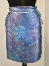 Load image into Gallery viewer, Blue multidyed bouquet shawl. .  Crepe de chine 72x22” bold fun. This beautiful silk makes a unique dresser cover and scarf
