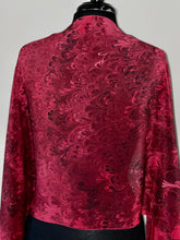 Load image into Gallery viewer, Red bouquet shawl. .  Crepe de chine 72x22” bold fun. This beautiful silk makes a unique dresser cover and scarf.
