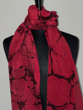 Load image into Gallery viewer, Red Italian Vein shawl. .  Crepe de chine 72x22” bold fun. This beautiful silk makes a unique dresser cover and scarf.
