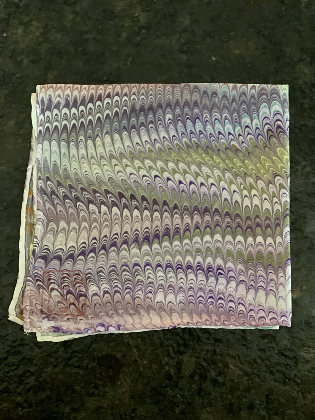 Green Purple Marbled 11x11”  Habotai silk,  pocket square, doily, hair tie, or accessorize your dog.