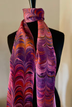 Load image into Gallery viewer, Hot Pink Big Stripes marbled Charmeuse  Silk 72x14” bold fun. This beautiful silk makes a unique dresser cover and scarf
