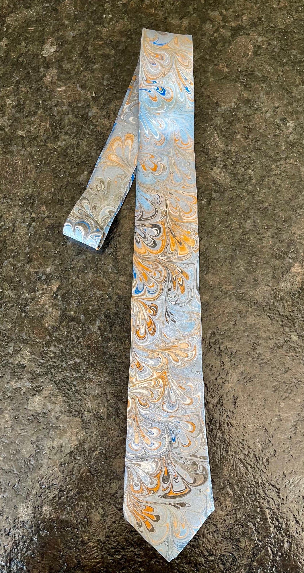 Blue Orange Bouquet Pattern 3” Silk Tie