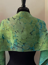 Load image into Gallery viewer, Green Italian Vein marbled  Charmeuse  Silk 72x14” bold fun. This beautiful  silk makes a unique dresser cover and scarf.
