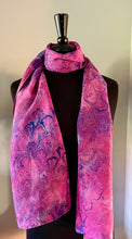 Load image into Gallery viewer, Multidyed pink &amp; blue bouquet.  Water Marbled Habotai Silk 14x72.
