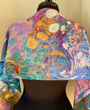 Load image into Gallery viewer, Random Colors II twice marbled Charmeuse Silk 72x14” bold fun. This beautiful silk makes a unique dresser cover and scarf.
