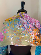 Load image into Gallery viewer, Random Colors II twice marbled Charmeuse Silk 72x14” bold fun. This beautiful silk makes a unique dresser cover and scarf.
