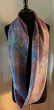 Load image into Gallery viewer, Purple blue pink bouquet infinity scarf ...  One of a kind original.
