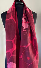 Load image into Gallery viewer, Tokyo  Red &amp; Black Stone Pattern  14&quot;x72&quot; Habotai silk, comes gift wrapped with scarf tying guide and picture postcard
