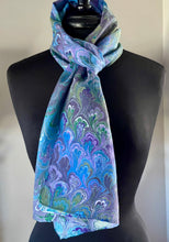 Load image into Gallery viewer, Blue purple green bouquet pattern Habotai Silk
