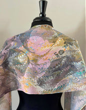 Load image into Gallery viewer, Over marbled water marbled Silk, Scarf, table runner or wall hanging.scarf ... original.
