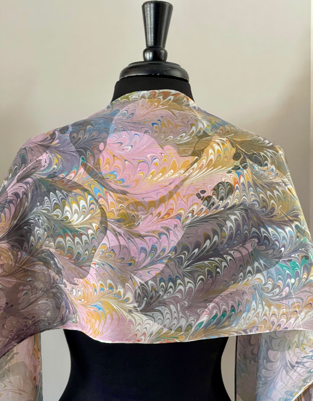 Over marbled water marbled Silk, Scarf, table runner or wall hanging.scarf ... original.