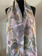 Load image into Gallery viewer, Over marbled water marbled Silk, Scarf, table runner or wall hanging.scarf ... original.
