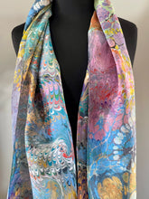 Load image into Gallery viewer, Double marbled Silk, Random colors/combed Scarf, table runner or wall hanging.scarf ... original.
