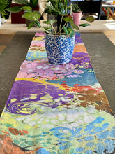 Load image into Gallery viewer, Summer Colors twice marbled two sided Charmeuse Silk 72x14” bold fun . This beautiful silk makes a unique dresser.  cover and scarf
