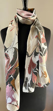 Load image into Gallery viewer, Neutral Double Sided Charmeuse Silk 72x14” bold fun. This beautiful silk makes a unique dresser cover and scarf.
