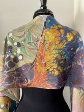 Load image into Gallery viewer, Over marbled water marbled random over flame pattern Silk, Scarf, table runner or wall hanging.scarf ... original.
