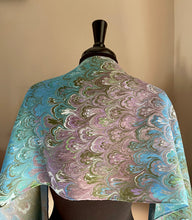 Load image into Gallery viewer, Blue Purple Green Bouquet 72x14” habotai silk
